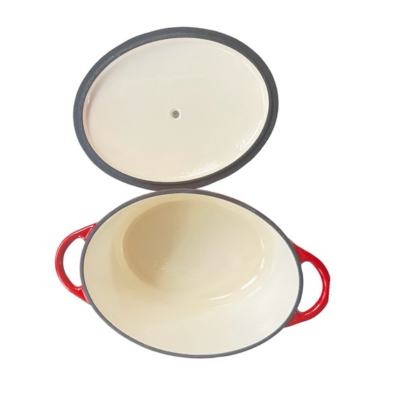 Technique cast iron cherry red porcelain enameled oval 2qt dish lid French oven - Picture 3 of 5